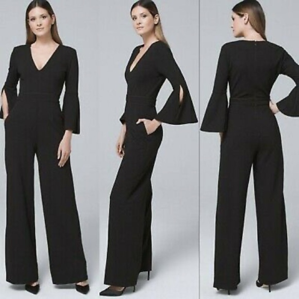 Badgley Mischka Bell Sleeve Wide Leg Jumpsuit Black